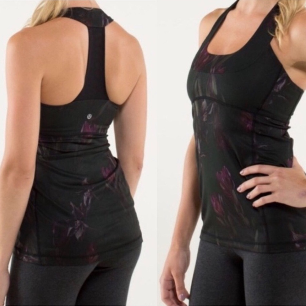 lululemon athletica Black Tank Top with Subtle Purple Print